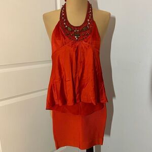 BCBG Maxazria Orange Silk Sleeveless Top and Skirt Set
